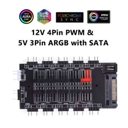 2 in 1 Cooling Fan Hub 5V 3PIN ARGB SATA Power Splitter Adapter HUB